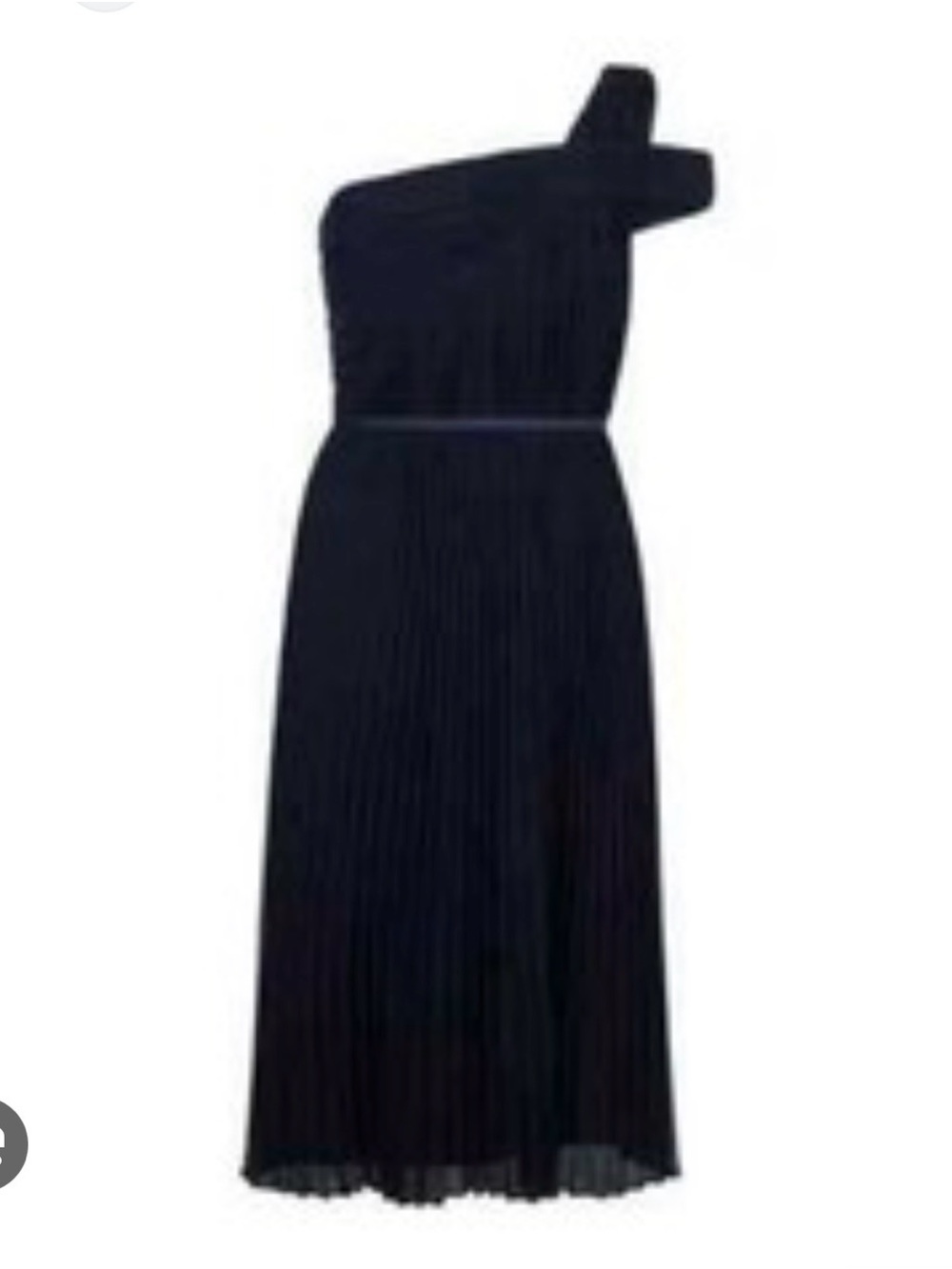 Asymmetrical One-Shoulder Navy Pleated Midi Dress